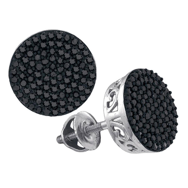 10K White Gold Unisex Round Black Color Enhanced Diamond Cluster Earrings 1/2 Cttw - Gold Americas