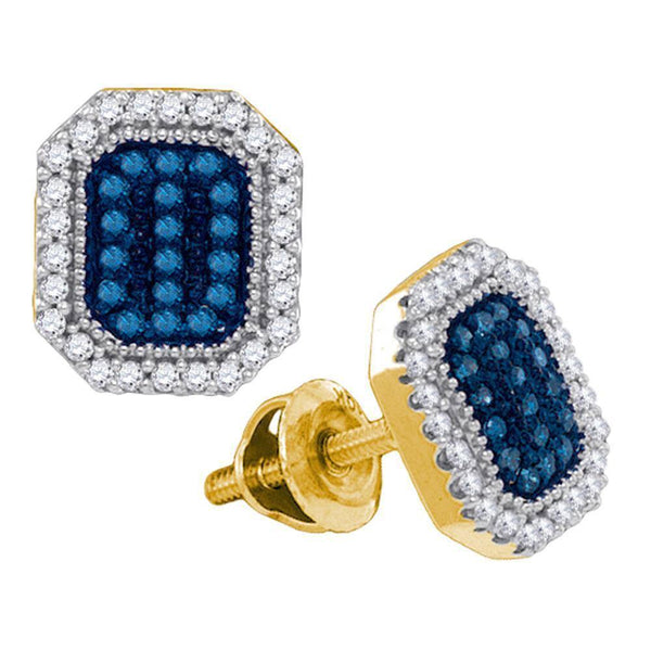 10K Yellow Gold Round Blue Color Enhanced Diamond Cluster Earrings 1/4 Cttw - Gold Americas