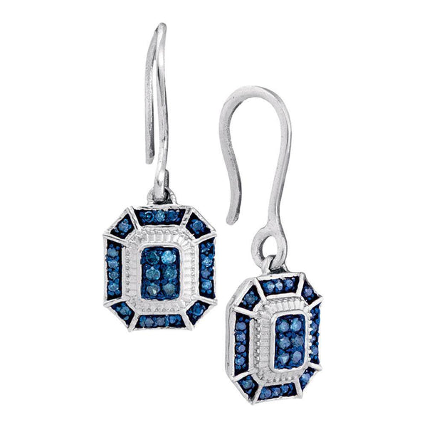 10K White Gold Round Blue Color Enhanced Diamond Square Dangle Wire Earrings 1/5 Cttw - Gold Americas