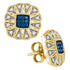 10K Yellow Gold Round Blue Color Enhanced Diamond Square Starburst Cluster Earrings 1/4 Cttw - Gold Americas