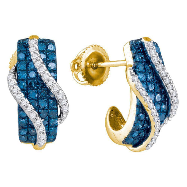 10K Yellow Gold Round Blue Color Enhanced Diamond Half J Hoop Earrings 1.00 Cttw - Gold Americas