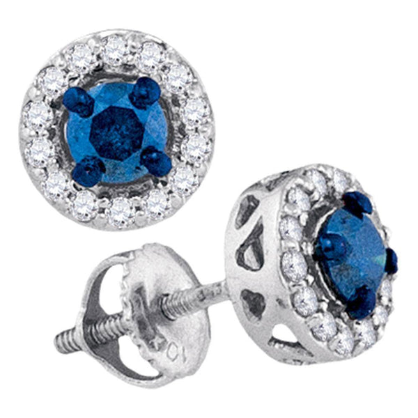 10K White Gold Round Blue Color Enhanced Diamond Solitaire Stud Earrings 1/2 Cttw - Gold Americas