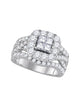14kt White Gold Princess Diamond Cluster Bridal Wedding Engagement Ring 2-1/2 Cttw