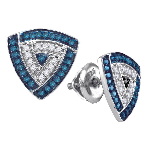 10K White Gold Round Blue Color Enhanced Diamond Triangle Frame Cluster Earrings 1/3 Cttw - Gold Americas