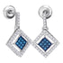 10K White Gold Round Blue Color Enhanced Diamond Diagonal Square Dangle Earrings 1/2 Cttw - Gold Americas