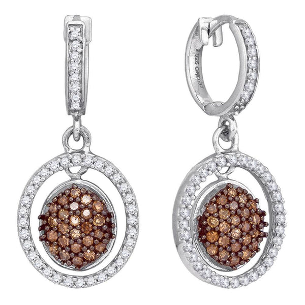 10K White Gold Round Cognac-brown Color Enhanced Diamond Oval Frame Dangle Earrings 3/4 Cttw - Gold Americas