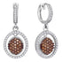 10K White Gold Round Cognac-brown Color Enhanced Diamond Oval Frame Dangle Earrings 3/4 Cttw - Gold Americas