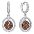 10K White Gold Round Cognac-brown Color Enhanced Diamond Oval Frame Dangle Earrings 3/4 Cttw - Gold Americas