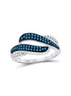 10kt White Gold Womens Round Blue Color Enhanced Diamond Bypass Double Row Band 1/3 Cttw