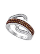 10kt White Gold Womens Round Brown Diamond Curved Band Ring 1/3 Cttw 3.08 grams