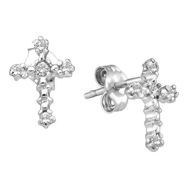 10K White Gold Round Diamond Cross Religious Stud Earrings 1/20 Cttw - Gold Americas