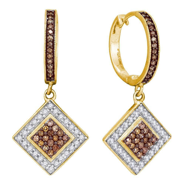 10K Yellow Gold Round Cognac-brown Color Enhanced Diamond Diagonal Square Dangle Earrings 1/2 Cttw - Gold Americas