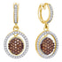 10K Yellow Gold Round Cognac-brown Color Enhanced Diamond Oval Frame Dangle Earrings 3/4 Cttw - Gold Americas