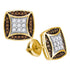 10K Yellow Gold Round Cognac-brown Color Enhanced Diamond Square Cluster Earrings 1/2 Cttw - Gold Americas