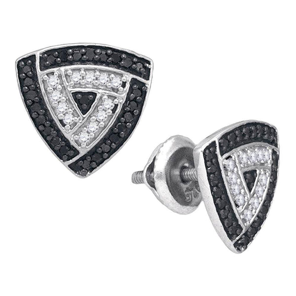 10K White Gold Round Black Color Enhanced Diamond Triangle Frame Stud Earrings 1/2 Cttw - Gold Americas