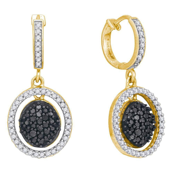 10K Yellow Gold Round Black Color Enhanced Diamond Oval Frame Dangle Earrings 3/4 Cttw - Gold Americas