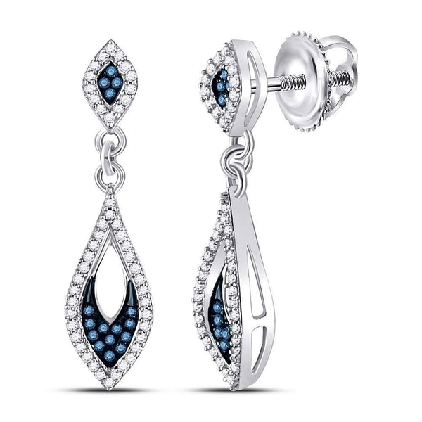 10K White Gold Round Blue Color Enhanced Diamond Dangle Earrings 1/3 Cttw - Gold Americas