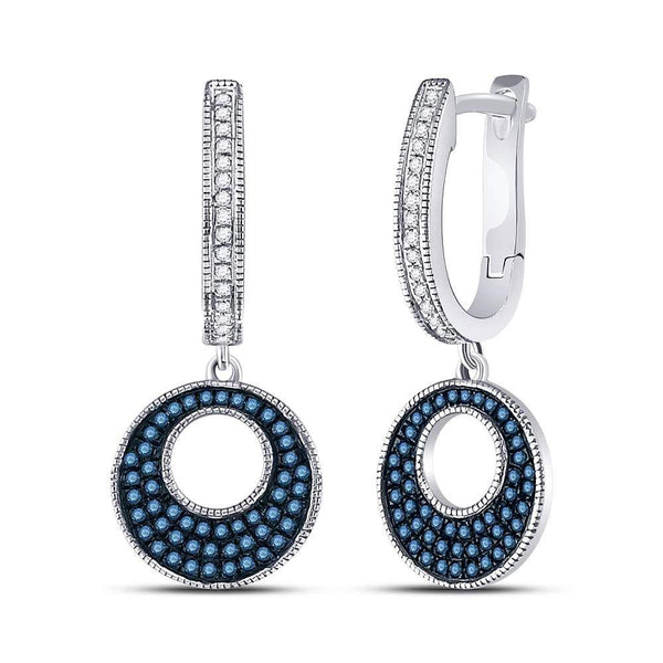 10K White Gold Round Blue Color Enhanced Diamond Circle Dangle Earrings 3/8 Cttw - Gold Americas