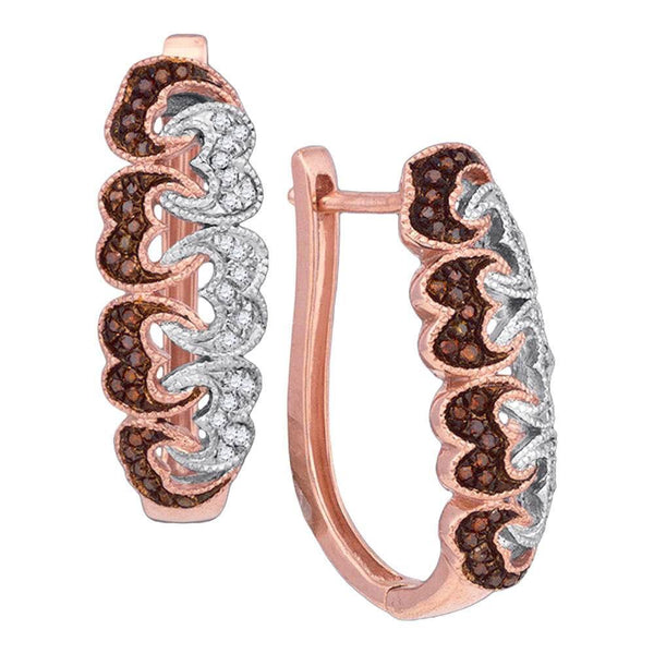 10K Rose Gold Round Red Color Enhanced Diamond Heart Hoop Earrings 1/4 Cttw - Gold Americas
