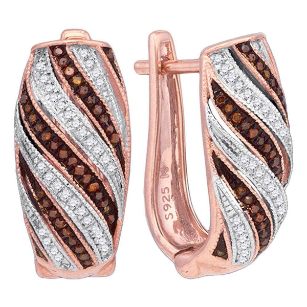 10K Rose Gold Round Red Color Enhanced Diamond Diagonal Stripe Hoop Earrings 1/3 Cttw - Gold Americas