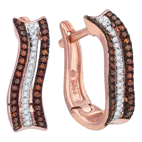 10K Rose Gold Round Red Color Enhanced Diamond Curved Hoop Earrings 1/4 Cttw - Gold Americas