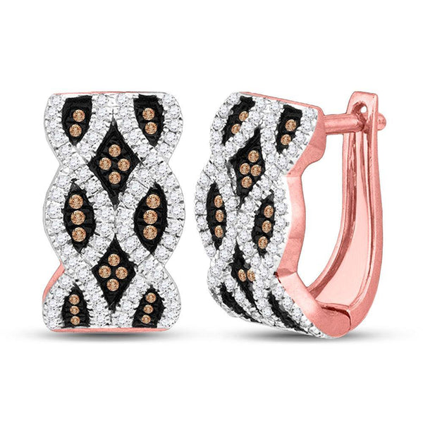 10K Rose Gold Round Red Color Enhanced Diamond Hoop Earrings 1/2 Cttw - Gold Americas