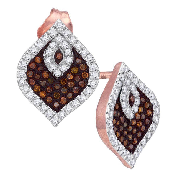 10K Rose Gold Round Red Color Enhanced Diamond Stud Cluster Spade Earrings 3/8 Cttw - Gold Americas
