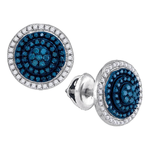 10K White Gold Round Blue Color Enhanced Diamond Concentric Cluster Earrings 1/2 Cttw - Gold Americas