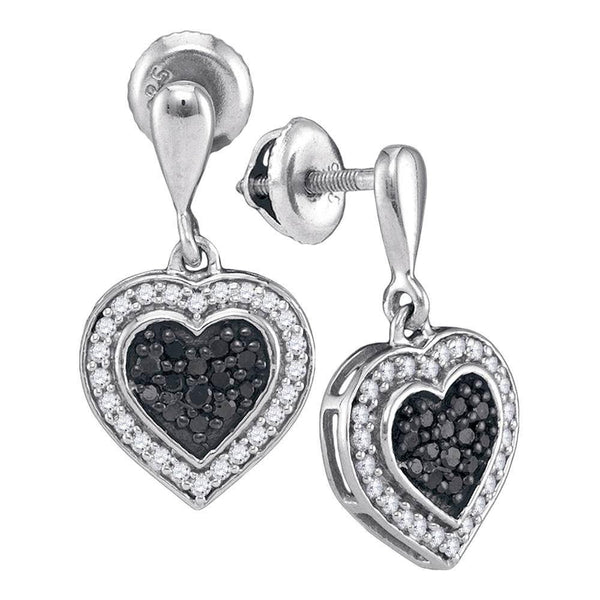 10K White Gold Round Black Color Enhanced Diamond Heart Frame Dangle Earrings 1/2 Cttw - Gold Americas