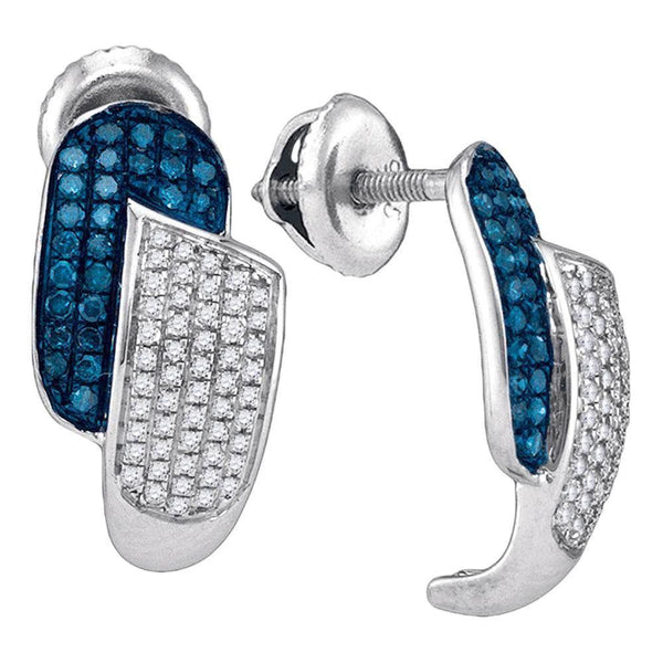 10K White Gold Round Blue Color Enhanced Diamond J Half Hoop Earrings 1/2 Cttw - Gold Americas