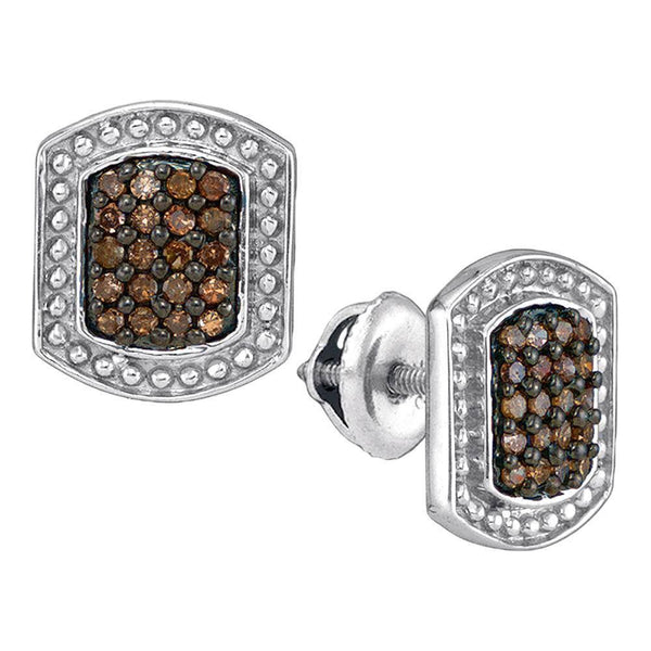 10K White Gold Round Brown Color Enhanced Diamond Cluster Earrings 1/3 Cttw - Gold Americas