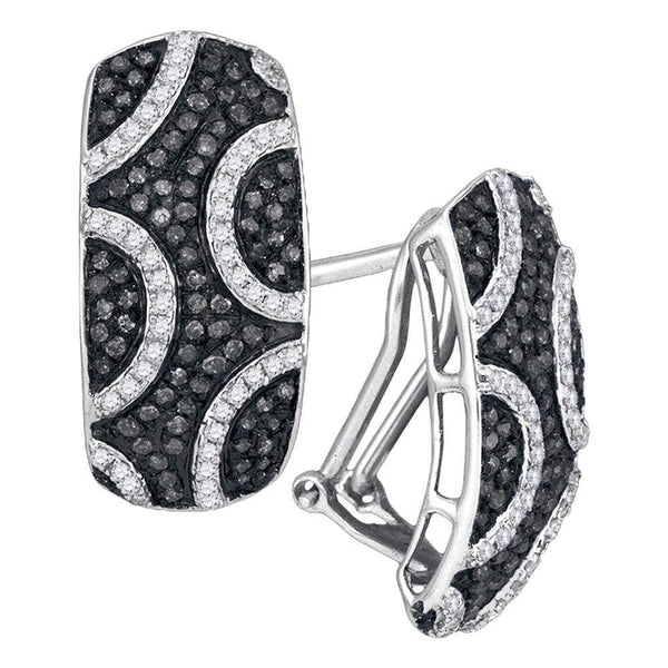 10K White Gold Round Black Color Enhanced Diamond Stripe Cluster French-clip Earrings 3/4 Cttw - Gold Americas
