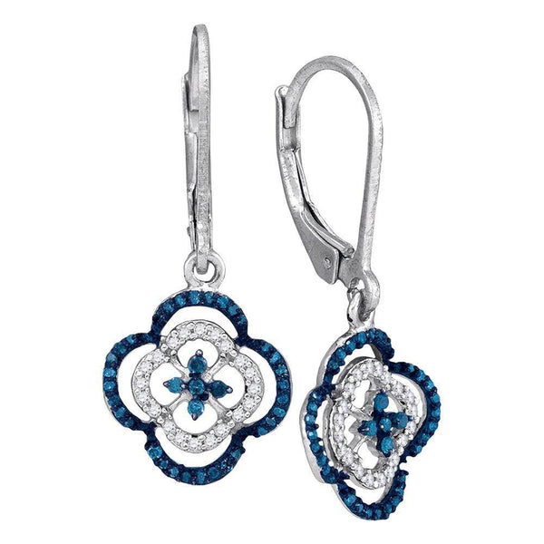 10K White Gold Round Blue Color Enhanced Diamond Quatrefoil Dangle Earrings 1/3 Cttw - Gold Americas