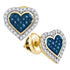10K Yellow Gold Round Blue Color Enhanced Diamond Heart Stud Earrings 1/4 Cttw - Gold Americas