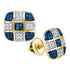 10K Yellow Gold Round Blue Color Enhanced Diamond Checkered Stud Earrings 1/4 Cttw - Gold Americas
