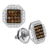 10K White Gold Round Cognac-brown Color Enhanced Diamond Octagon Cluster Earrings 3/8 Cttw - Gold Americas