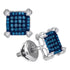 10K White Gold Round Blue Color Enhanced Diamond Square Cluster Earrings 1/4 Cttw - Gold Americas