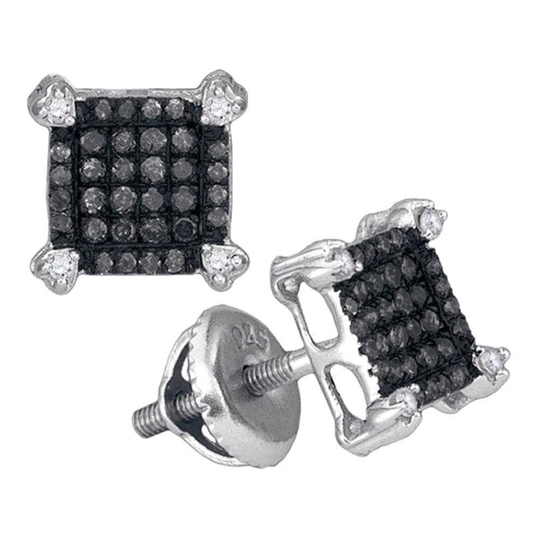 10K White Gold Round Black Color Enhanced Diamond Square Cluster Earrings 1/4 Cttw - Gold Americas