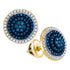 10K Yellow Gold Round Blue Color Enhanced Diamond Concentric Cluster Earrings 1/2 Cttw - Gold Americas