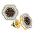 10K Yellow Gold Round Cognac-brown Color Enhanced Diamond Polygon Cluster Earrings 1/2 Cttw - Gold Americas
