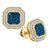 10K Yellow Gold Round Blue Color Enhanced Diamond Octagon Frame Cluster Earrings 1/2 Cttw - Gold Americas
