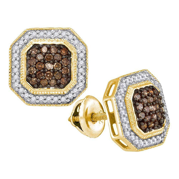 10K Yellow Gold Cognac Brown Enhanced Color Enhanced Diamond Octagon Stud Earring 1/2CT - Gold Americas