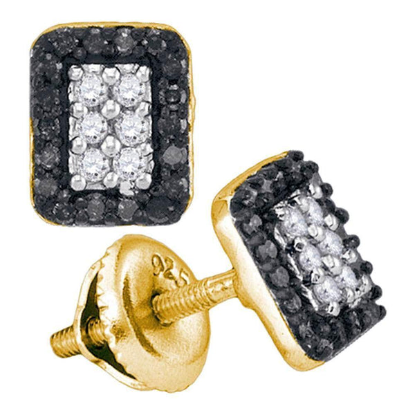 10K Yellow Gold Round Black Color Enhanced Diamond Rectangle Cluster Earrings 1/3 Cttw - Gold Americas