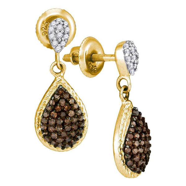 10K Yellow Gold Round Cognac-brown Color Enhanced Diamond Teardrop Dangle Earrings 1/2 Cttw - Gold Americas