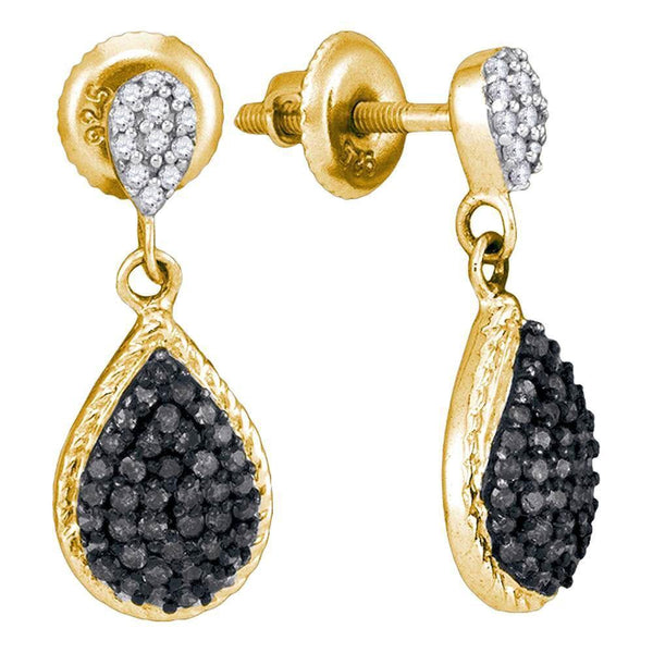 10K Yellow Gold Round Black Color Enhanced Diamond Teardrop Cluster Dangle Earrings 1/2 Cttw - Gold Americas