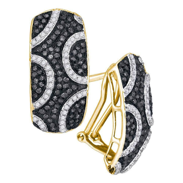 10K Yellow Gold Round Black Color Enhanced Diamond Stripe Cluster French-clip Earrings 3/4 Cttw - Gold Americas