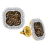 10K Yellow Gold Round Brown Color Enhanced Diamond Quatrefoil Cluster Earrings 3/4 Cttw - Gold Americas