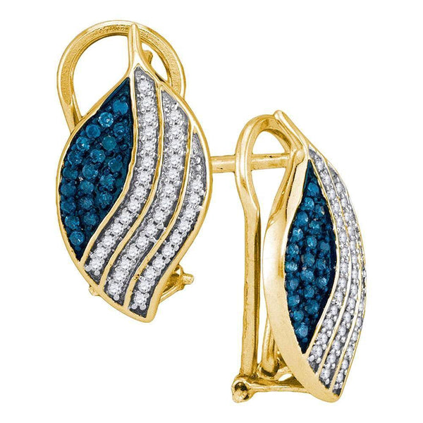 10K Yellow Gold Round Blue Color Enhanced Diamond Stripe Oval Cluster Earrings 1/2 Cttw - Gold Americas