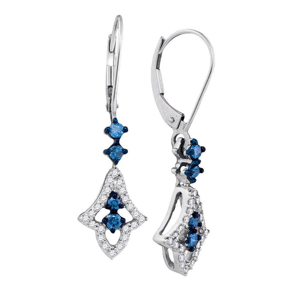 10K White Gold Round Blue Color Enhanced Diamond Hoop Dangle Earrings 1/2 Cttw - Gold Americas