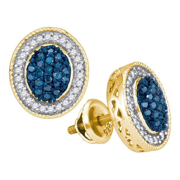 10K Yellow Gold Round Blue Color Enhanced Diamond Oval Frame Cluster Earrings 1/2 Cttw - Gold Americas